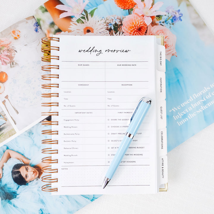 Our planners feature detailed worksheets on everything a bride needs for her big day, including a wedding overview.