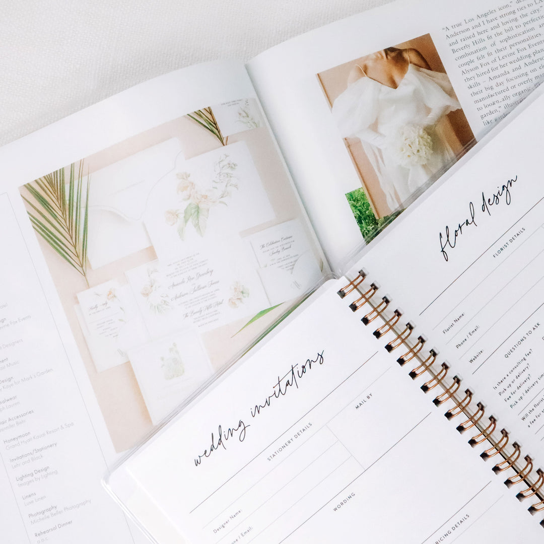 Detailed worksheets cover all the important details of your big day, such as stationery and floral design.