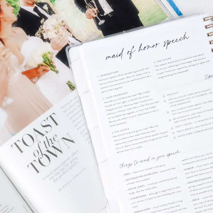 Our maid of honor planners include a handy section on composing your maid of honor speech.