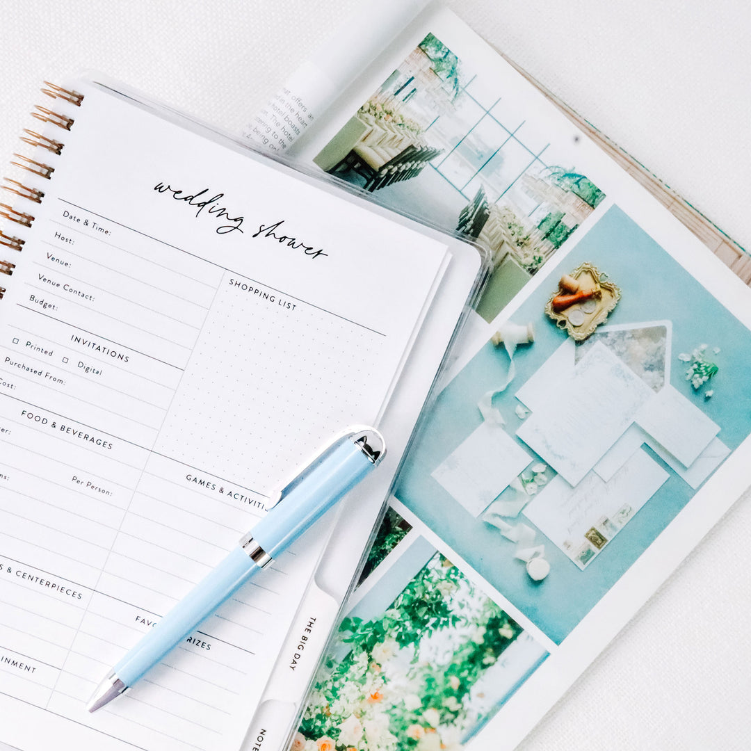 Our mother of the bride planners include detailed worksheets including the wedding shower.