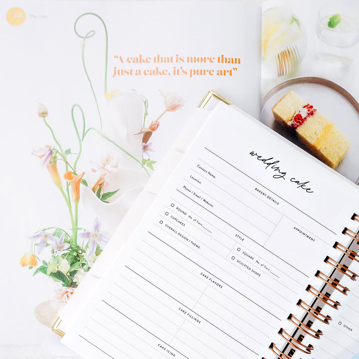 Our planners feature detailed worksheets on everything a bride needs for her big day, including wedding cake and menu.