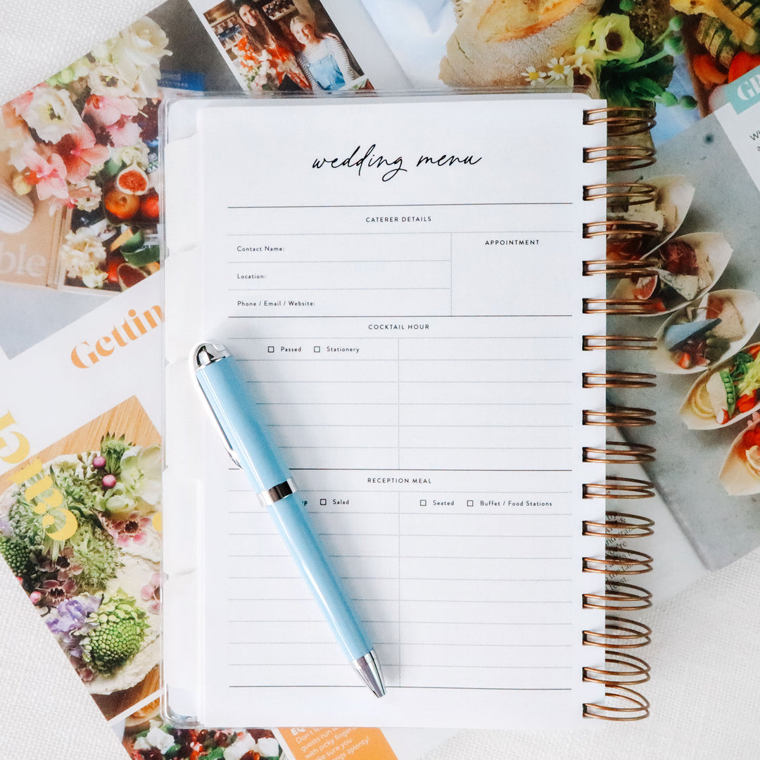 Our planners include worksheets for planning your wedding menu as well as your wedding cake.