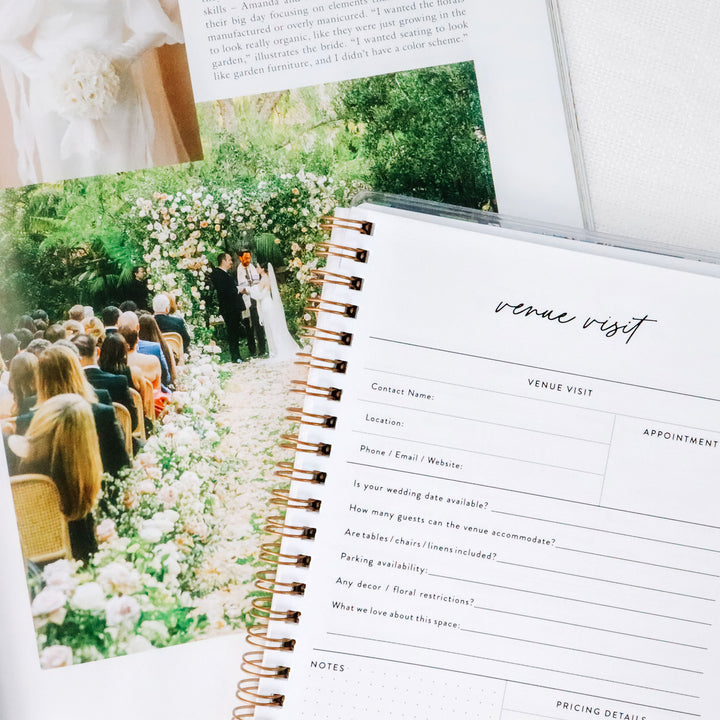 Our mother of the bride planners include detailed worksheets including venue visits.