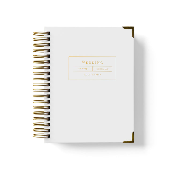 Our LGBT wedding planner books are all-inclusive and gender-neutral, shown in an apothecary label design