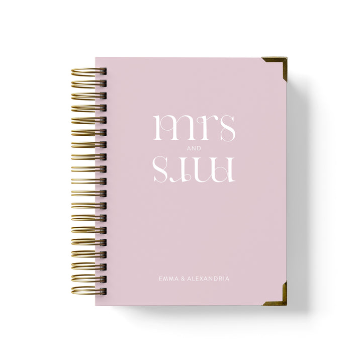 Our LGBT wedding planner books are all-inclusive and gender-neutral, shown in a future mrs and mrs design