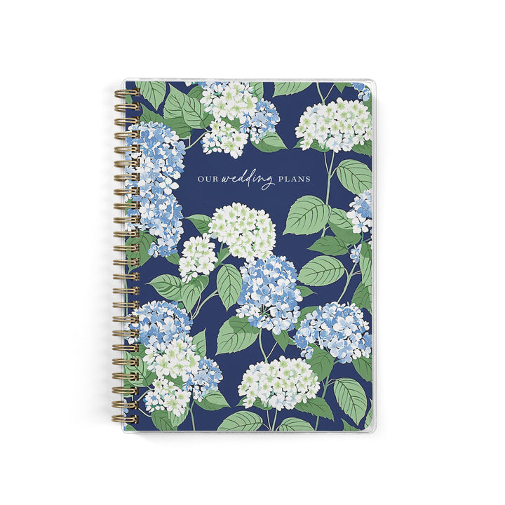 Our exclusive mini wedding planners are perfect for planning small weddings and elopements, shown in a blue, white and green hydrangea pattern