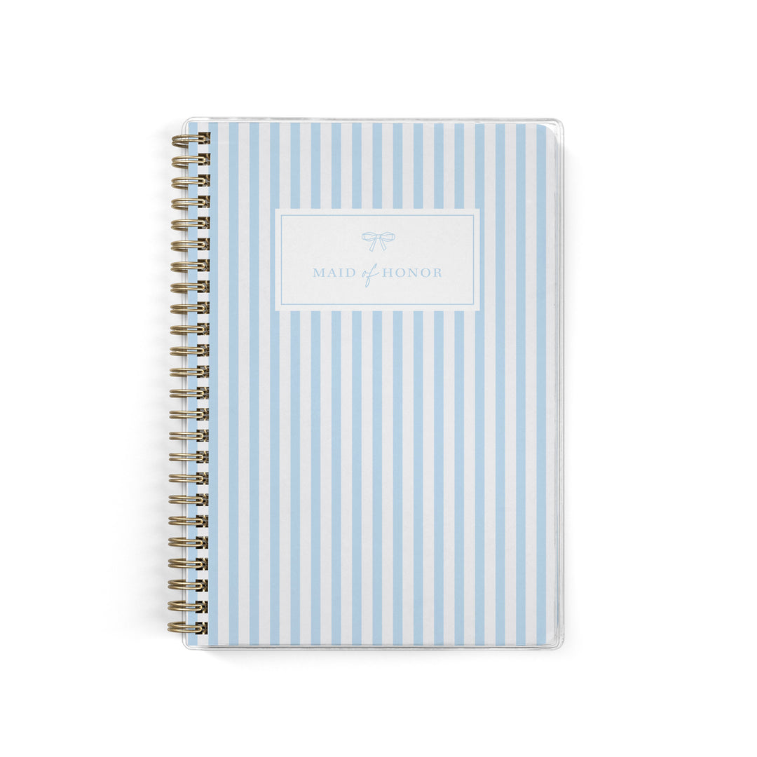 Our exclusive maid of honor planners are the perfect gift for your best friend, shown in a classic stripe design with bow