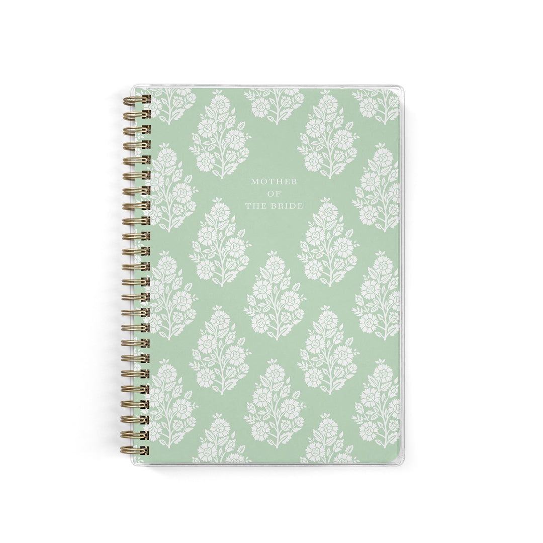 Shown in a fresh green floral block print, Mother of the Bride planners are exclusive to Wicked Bride.