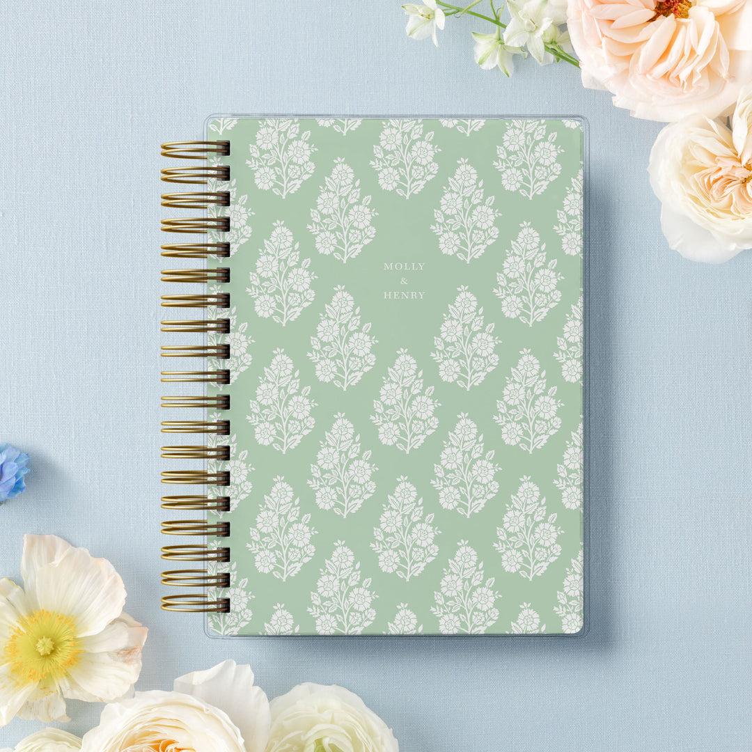 Our soft cover wedding planner books are the best option for a bride on a budget, featured in a floral block print design