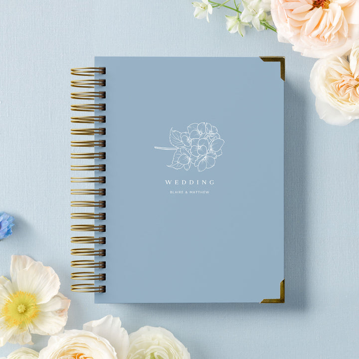 Our luxury wedding planner books are the best a bride can buy, featured in a hydrangea design