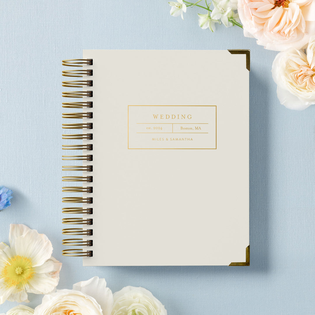 Our luxury wedding planner books are the best a bride can buy, featured in a modern apothecary label design