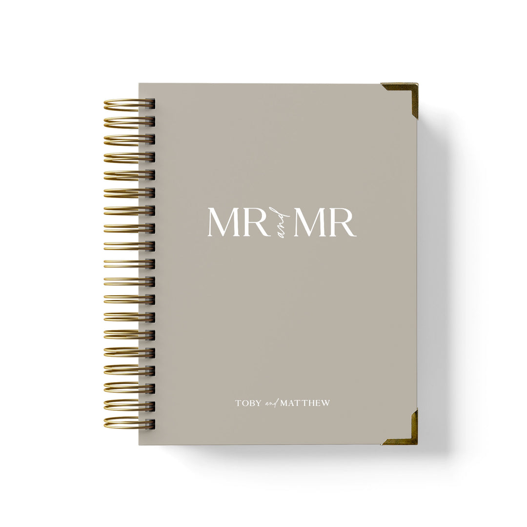 Our LGBT wedding planner books are all-inclusive and gender-neutral, shown in a modern Mr and Mr design