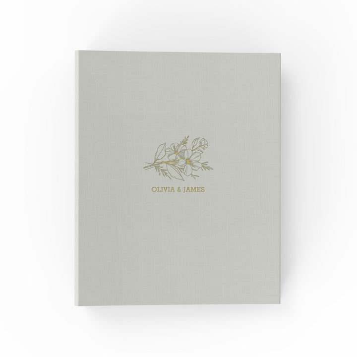 Our wedding binders are the perfect wedding planning tool, shown in a floral sprig design with the couple's first names